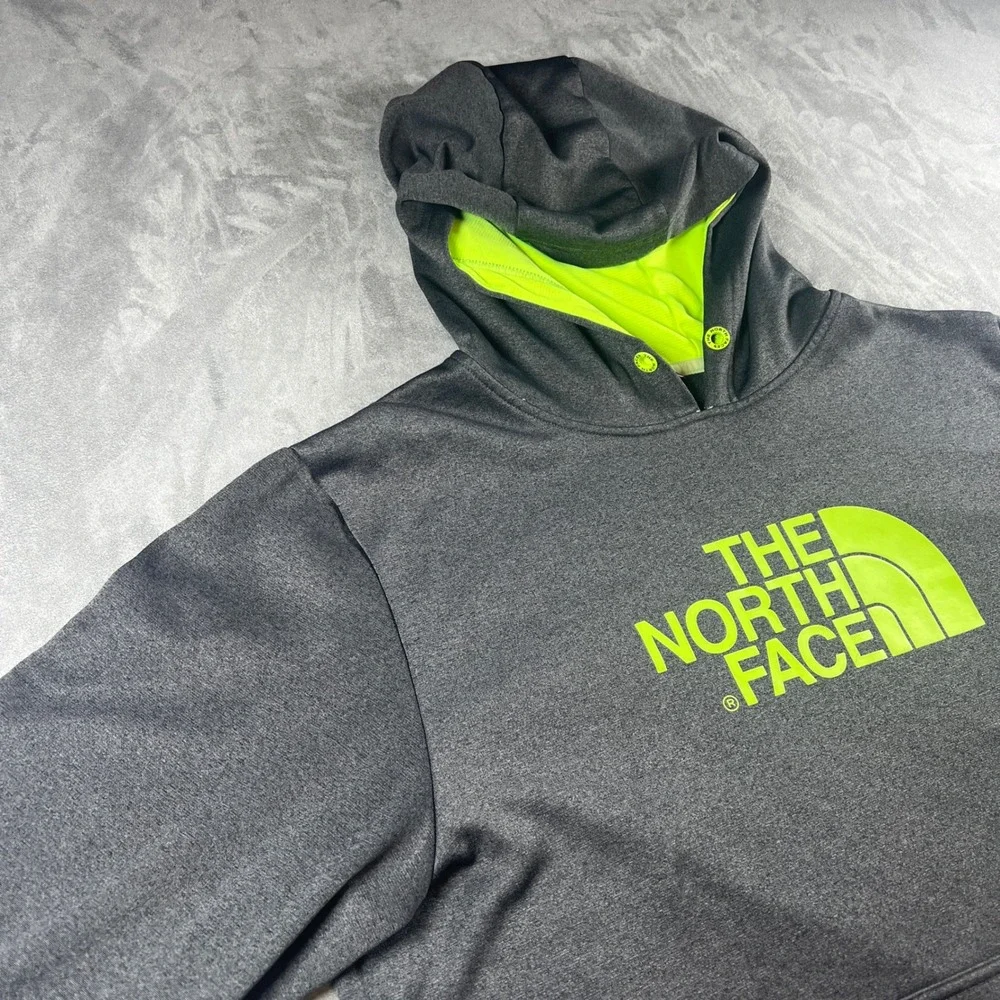 The North Face Mens Hoodie Large Grey Neon‎ Green Pullover Sweatshirt A2HG
